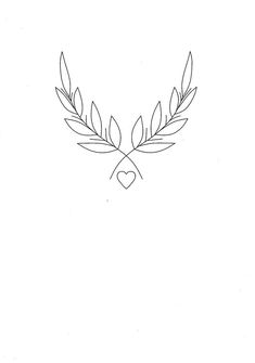 a line drawing of leaves with a heart in the middle