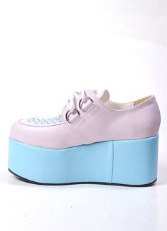 Material: Faux leather ,PU Heel height 3" Lace Up Shoes Color: Pink, Blue Candy Pastel, Platform Creepers, Bat Pattern, Denim Hoodie, Anime Tees, Pu Heels, Cuff Detail, Shoes Color, Up Shoes