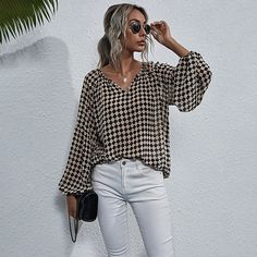 Multicolor Casual  Long Sleeve Chiffon Plaid Top  Non-Stretch Spring/Fall Women Tops, Blouses & Tee Chiffon Shirt Blouse, Women Chiffon Blouse, Chiffon Blouses, Womens Knit Sweater, Bishop Sleeve, Chiffon Long Sleeve, Plaid Tops, Chiffon Blouse, Trendy Fashion Women