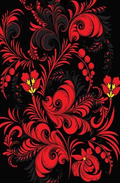 red and black flowers on a black background