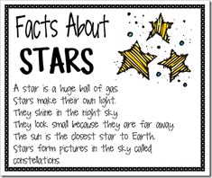 a poem with stars written on it and the words,'fact about stars '