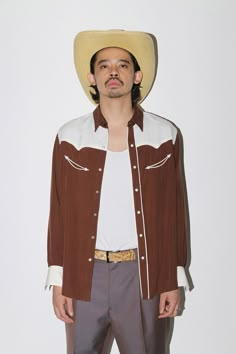 Cowboy Wedding Dress, Music Home Studio, Menswear Aesthetic, Myles Turner, Cowboy Dress, Mens Western Style, Open Collar Shirt, Cowboy Jacket, Retro Cowboy