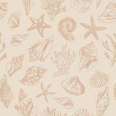 an image of seashells and starfish seamless background