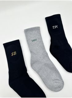 NOTE: This listing is for initials only!Be in comfort whilst still fashionable with our Personalised Embroidered Initial Socks! Crafted with care and attention to detail, these custom monogrammed socks make a thoughtful gift for friends, family, or even yourself.Each pair is meticulously embroidered with your chosen initial, adding a touch of personality to your everyday wear and even on your special day.Our socks are made from premium quality materials, ensuring durability and comfort with every step.Comes in two sizes :(1) S - 4-8 US Mens(2) L - 9-13 US Mens -- Let us know what you want embroidered in the 'Personalisation' section of your order. Recommended for initials only maximum of 4 characters. Please ensure the spelling is correct as we do not take responsibility for any spelling e Affordable White Socks With Letter Print, Employee Outfit, Embroidery For Men, Initial Embroidery, Personalised Socks, Embroidery Men, Fresh Clothes, Embroidered Socks, 4 Characters