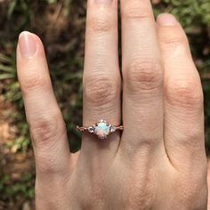 Dainty Rose Gold Moonstone Engagement Ring CZ Diamond | Etsy Rose Gold Three Stone Round Jewelry, Dainty Three Stone Round Jewelry, Promise Opal Ring With Accent Stones, Three Stone Round Moonstone Ring Gift, Three Stone Moonstone Ring Gift, Dainty Round Opal Promise Ring, Stackable Round Opal Promise Ring, Moonstone Engagement Ring Silver, Gold Moonstone Engagement Ring