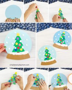 how to make a paper snow globe with christmas tree cut outs and glue on top