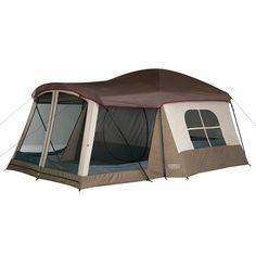 a tent that is set up on top of a white surface with the door open