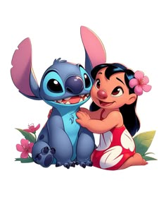 the character lil and stitch hugging each other