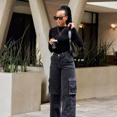 Put Together College Outfits, Good Friday Outfit Church Black, Simple Outfits To Recreate, Simple Outfit Black Women, Black Feminine Outfit Winter, Simple Outfit Ideas Black Women, Modest Fashion Outfits Christian Pants, Black Cargo Trousers Outfit, Good Friday Outfit Church