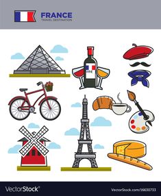 france travel icons set with eiffel tower