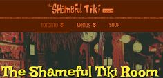 the shameful tiki room website homepage is displayed in red and yellow colors