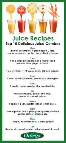 the recipe for juice recipes is shown in green and white lettering, with an image of various