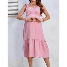 Elevate your maternity wardrobe with this enchanting Missky maxi dress, perfect for any summer occasion or a special baby shower. This dress features a delightful sweetheart neckline and charming ruffle sleeveless design that complements the feminine silhouette.

- Material: Polyester and Spandex
- Color: Light Pink
- Size: 2XL
- Gender: Female
- Age Group: Adult

Crafted from a blend of polyester and spandex, this dress offers a soft, breathable feel with a lightweight fabric that ensures comfo