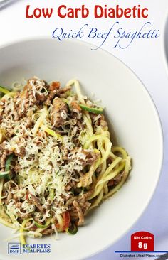 Diabetes friendly low carb meal: Quick beef Spaghetti https://diabetesmealplans.com/recipes/ Beef Spaghetti, Ground Beef Recipes For Dinner, Beef Recipes For Dinner, Lower Blood Sugar, Diet Meal Plans, Beef Dishes