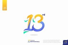 the 13th anniversary logo is shown in blue, yellow and green colors on a white background