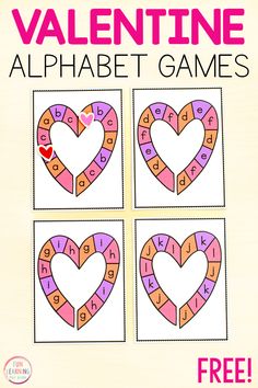 valentine's day printable alphabet games for kids to practice letters, numbers and shapes