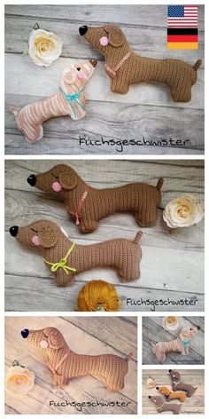 three pictures showing different types of stuffed animals