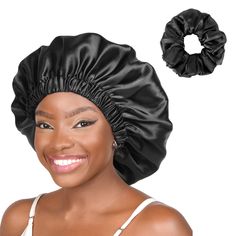 Our silk satin bonnet is made with high quality satin silk material which is breathable with soft fabrics which support hair nourishing. It can be used as a hair accessories for your hair care routine at night, help lock in moisture, combat dryness, extend hairstyles, prevent frizz, breakage and hair care products from being absorbed by the pillow. Adjustable for full head coverage Reversible for 2 color option for your styles Double layers for more protection Extra scrunchie gift as a must have Hair Wraps For Sleeping, Performance Hairstyles, Mask Style, Silk Bonnet, Satin Bonnet, Hair Clamps, Hair Bonnet, Black Curly Hair, Curly Hair Women