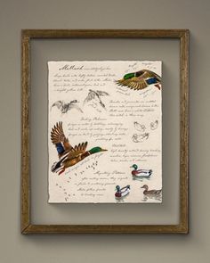 two ducks are flying in front of a handwritten poem