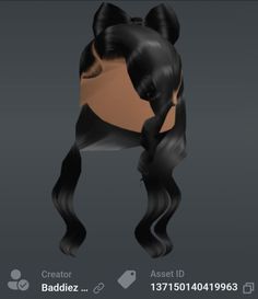 an animated image of a woman's head with long black hair and ponytails