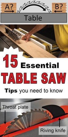 a table saw is shown with instructions for cutting it and how to use the blades