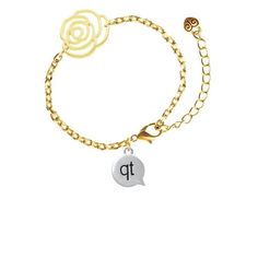 Silvertone qtr. - Cutie - Text Chat Gold-tone Flower Link Chain Bracelet, 6.75"+2" Extender. Charm size is approx. 0.63 x 0.51 x 0.05 inches (HxWxD) including loop. Gold tone bracelet is 6.75 inches with a 2 inch extender chain. Chain link is approximately 3x5mm (HxW). Lobster clasp clasp. Large Flower Outline Connector is approximately 0.74 x 0.83 x 0.09 inches (HxWxD). Flowers are beautiful symbols of love, new beginnings, passion, loyalty, friendship, and happiness. This adult charm bracelet Loyalty Friendship, Flower Outline, Beautiful Symbols, Link Chain Bracelet, Love Symbols, Large Flowers, Link Chain, Chain Bracelet, Chain Link