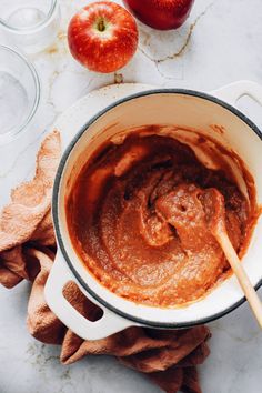 an apple and cinnamon mixture in a pot