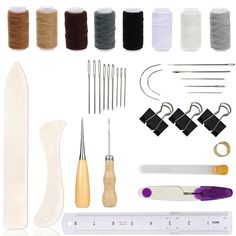 PRICES MAY VARY. This tool kit is all you need for your leather crafting needs. It boasts a 35-pc set that’s complete with all the necessary accessories and sewing supplies to do leather crafts and repair. A basic set of bookbinding tools set for DIY handmade books or books repairing, school handmade DIY craft, sewing leather or paper crafts. Enjoy the process and achievement that they practice. This leather sewing tools set comes with stitching awls, finger cots and other items to make them muc Bookbinding Supplies, Diy En Cuir, Bookbinding Tools, Diy Buch, Binding Supplies, Book Binding Diy, Bone Folder, Sewing Leather, Crafting Paper