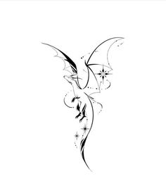 a black and white drawing of a dragon with stars on it's back side