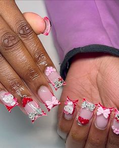 Pink And Red Valentine Nails, Pisces Szn, Acrylic Nail Designs Classy, Baddie Nails