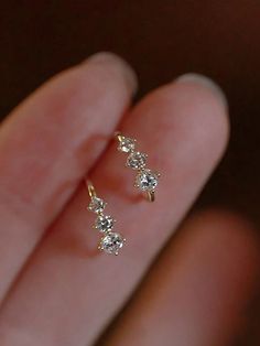 Gold  Collar  925 Sterling Silver   Embellished   Fine Jewelry Simple Gold Diamond Earrings, Small Dainty Earrings, Gold Sparkly Earrings, Gold Earrings With Diamonds, Earing Studs Simple Gold, Small Diamond Earrings Studs, Simple Gold Earrings For Daily Use, Real Earrings, Cute Gold Earrings