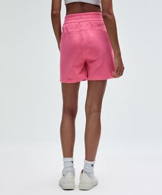 Serious About Softness. These Shorts Are All About Plush, Fleecy Fabric And Pair Perfectly With Our Scuba Sweatshirts. Designed For On The Move. Relaxed Fit Is Roomy Through Glutes And Thighs. Front Pockets With Interior Card Sleeve. Wear The Drawcord Out Or Hide It Inside For A Flat Waistband. | Scuba High-Rise Short 5" Pink Summer Activewear By Lululemon, Lululemon Relaxed Fit Athletic Shorts For Summer, Pink Casual Activewear By Lululemon, Lululemon Relaxed Fit Shorts For Summer, Lululemon Athleisure Bottoms For Summer, Lululemon Summer Activewear Shorts, Lululemon Sporty Pink Bottoms, Lululemon Sporty Summer Bottoms, Sporty Lululemon Summer Bottoms