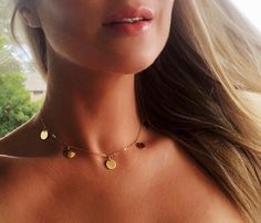 Gold Disc Charm Necklace, 14k Gold Disc Choker Necklace, Gold Filled Disc Necklace, Multi Disc Necklace, Cute Necklace, Layered Coin Necklace  > 5 small 14k gold filled disc charms measuring approx. 0.9cm / 0.35 inches. > Genuine 14k Gold Filled Chain measuring  37cm / 14.5" > Lobster Clasp. > Free gift wrapping! arrives to you in a beautiful gift box. > Layer it with your other favourite pieces or alone for a minimal everyday look.  About 14k Gold Fill  Gold filled components contain 100+ times Gold Coin Choker Necklace As Gift, Gold Dangle Choker For Gift, Gold Coin Choker Necklace For Gift, Gold-plated Round Disc Coin Necklace As Gift, Gold Coin Choker Necklace Gift, Dainty Gold Round Choker, Gold Tarnish-resistant Round Disc Coin Necklace, Gold-plated Round Disc Coin Necklace, 14k Gold-filled Yellow Gold Charm Necklace With Coin Pendant