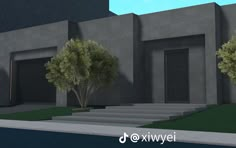 a 3d rendering of a house with steps and trees