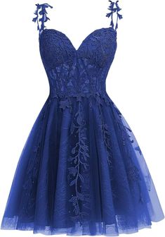 A-line Lace Applique Sweetheart Tulle Wedding Guest Dress Homecoming Dresses Quinceanera Dresses Short, Navy Blue Homecoming Dresses, Quince Court, Grade 8 Grad Dresses, Prom Dresses Short Blue, Lace Wedding Guest Dress, Grad Dresses Short, Navy Blue Prom Dresses, Quinceanera Dresses Blue