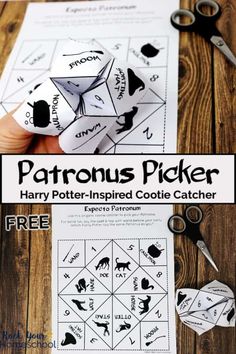 this is an image of a printable harry potter inspired cutie catcher with scissors