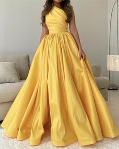 Yellow One Shoulder Dress Yellow Formal Skirt, Simple Yellow Dress, Satin One Shoulder Dress, Yellow Evening Dresses, Bright Yellow Dress, Sweep Train Prom Dress, Bridesmaid Colors, Dress With Pleats, Corset Dress Prom