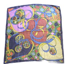 100 % silk scarf in abstract pattern , hand rolled stitches .Size 78/78 cm . Perfect conditon with two extra small light marks when it is hardly inspected / pictured Elegant Multicolor Rectangular Silk Scarf, Elegant Multicolor Silk Scarf With Abstract Print, Vintage Silk Scarf As Gift, Vintage Square Scarf Gift, Vintage Square Silk Scarf Gift, Vintage Square Scarves As Gifts, Vintage Square Scarves As Gift, Vintage Square Scarves For Gift, Vintage Silk Rectangular Scarf