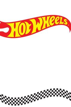 an image of a hot wheels sign with checkered flag in the foreground and yellow lettering on top