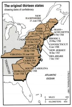 the original thirteen states showing dates of confederacy