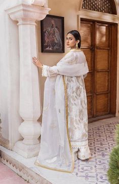 Details:Shirt:Embroidered Organza Handmade Front 1PcEmbroidered Organza Back 1PcEmbroidered Organza Sleeves 1PcEmbroidered Organza Front-Back, Neck & Sleeves Patti Patch 3Yrds Fabric: Organza Dupatta:Embroidered Organza Dupatta 2.75YrdsFabric: Organza Trousers:Block Print Grip Trouser 2.50 YrdsFabric: Grip Size & Fit:Model height is 5'5.Model is wearing S size. Organza Trousers, Pakistani Formal Dresses, Organza Sleeves, Wedding Branding, Chiffon Collection, Embroidered Organza, Organza Dupatta, Eid Collection, Best Wear