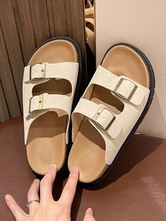 Summer One-Strap Sandals Slippers, Soft Sole Outdoor Beach Shoes Beige Fashionable    Plain    Teen Shoes, size features are:Bust: ,Length: ,Sleeve Length: Teen Shoes, Shoes Teen, Summer Slippers, Beach Slippers, Shoe Inspo, Open Toe Sandals, Toe Sandals, Kids Beachwear, Cross Straps