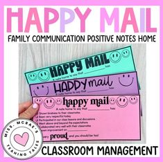 two happy mail cards with the words happy mail on them