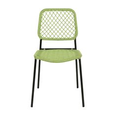 a green chair with black legs on a white background