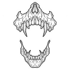 a drawing of an animal's head with sharp teeth and large fangs on it