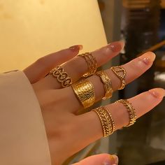 Material: Titanium Steel Size: Adjustable Opening Fashion Element: Round Style: Simple Retro Rings, Jewelry Ornaments, Womens Rings Fashion, Retro Ring, Adjustable Jewelry, Geometric Ring, Titanium Rings, Gold Geometric, Lovely Jewellery