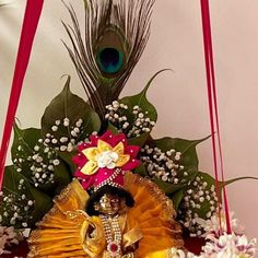 STUTI - Home Decor & Lifestyle ✨🧿 on Instagram: "Janmashtami DIY Krishna Jhula ✨🌼त्योहार Series Part-2 Materials required- cardboard box, thermocol, cloth pieces ,laces, ribbon, fresh flowers , mor pankh , peppal leaves (you can use betel or banana leaves as well) - Cut the flaps of box and secure it with tape from bottom and staple the cutout for the back support. - Use wide ribbon for the balance , use can 4 holes also (2 on each side) if your kahna Ji’s size is above 0 - Use thermocol to f Krishna Jhula, Cloth Pieces, Banana Leaves, Back Support, The Balance, Banana Leaf, 2 On, Cardboard Box