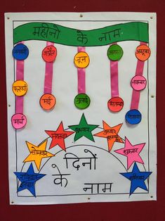 a bulletin board with different colors and stars on it, in the language of india