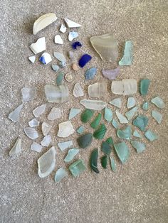 several pieces of glass sitting on the ground