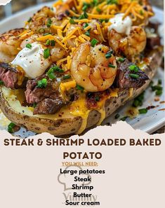 steak and shrimp loaded baked baked potato